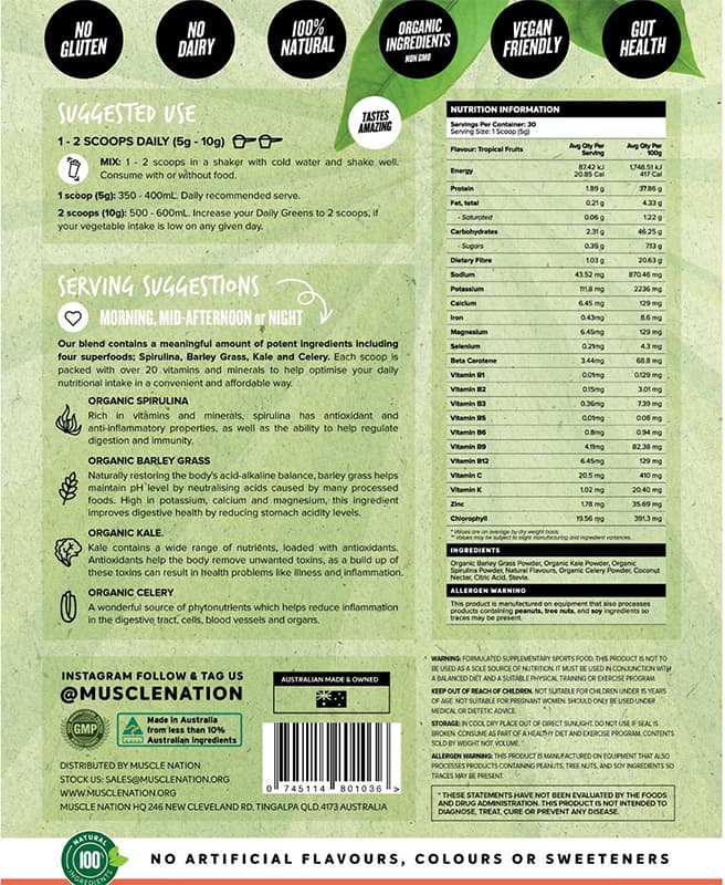 Natural Daily Greens Nutritional Panel